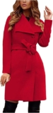 Women’s Winter Pea Coat Wool Trench Coat Wrap Collar Jacket Outwear Single Breasted Mid-Long Coat with Belt
