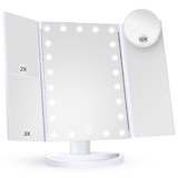 HUONUL Makeup Mirror Vanity Mirror with Lights, 2X, 3X, 10X Magnification, Touch Control, Trifold, White, 9.4″L x 13.4″W, Modern Style, Dresser Mount, Bathroom