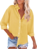 Button Down Shirts for Women Cotton Linen Long Sleeve Trendy Blouses Loose Fit Work Tops Comfy Vacation Beach Clothes