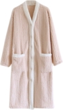 Lmdudan Women’s Flannel Nightgown Button V Neck Robes Fuzzy Fleece Warm Winter Loungewear Soft Plush Bathrobe with Pockets