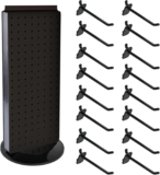 Azar Displays 700508-BLK-4B16 8-Inch W by 20-Inch H Revolving Black Pegboard Counter Display with 16-Pack of 4 inch Locking Hooks, Black