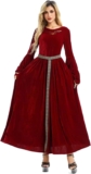 Lmdudan Women Medieval Dresses Halloween Corset Dress Renaissance Gothic Long Sleeve Crew Neck Dress Velvet Ball Gown Costume