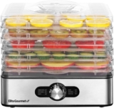 Elite Gourmet EFD3321 Food Dehydrator, Stainless Steel Trays Adjustable Temperature Controls, Jerky, Herbs, Fruit, Veggies, Dried Snacks, Stainless Steel