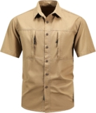 Men’s Fishing Shirt with Zipper Pockets Button Down Work Shirts Short Sleeve Cotton Casual Shirts for Hiking Travel