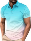 Gradient Color Polos Shirts for Men Short Sleeve Moisture Wicking Quick Dry Tees Gym Sprot Workout Casual Shirts
