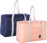 Foldable Travel Duffel Bag 2PCS Tote Carry on Luggage Bag Spirit Airlines Personal item Sports Gym Bag Water Resistant Weekender Overnight Bags for Women and Men (Pink+Blue)
