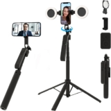 Auto Face Tracking Selfie Stick Tripod with Fill Light, 360 Rotation & Gesture Control, 70.9″ Selfie Stick Tripod for iPhone with Remote for for TikTok/Vlog/Live Stream/Video Recording