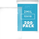 GPI Pack of 200 13″ X 18″ Clear Plastic Reclosable Zip Bags – Bulk 2 Mil Thick Strong & Durable Poly Baggies with Resealable Zip Top Lock for Travel, Storage, Packaging & Shipping.