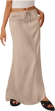 Women’s Skirts Casual Solid Color Drawstring High Waist Flowy A Line Beach Long Maxi Skirt Summer Outfits Clothes