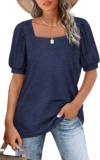BZB Womens Square Neck Tops Trendy 2025 Short Puff Sleeve T Shirts Summer Casual Tunic Cute Tops S-2XL
