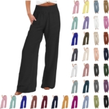 generic Linen Pants Women 2024 Summer Palazzo Flowy Pants Wide Leg Beach Pants High Waist Casual Vacation Trouser with Pocket