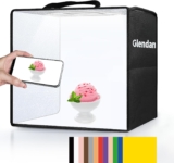 Glendan Photo Light Box Photography: 16″x12″ Portable Photo Box with 112 LED Dimmable Lights – Folding Small Photo Booth Studio Box with 12 Color Backdrops for Jewelry Small Items Product Photography