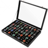 Ring Organizer Display Case,Black Jewelry Storage Tray Boxes for Multiple Rings,Glass Lid,Stackable. (100 Slots)