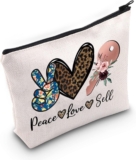 LEVLO Real Estate Cosmetic Make Up Bag Gift For Realtor Peace Love Sell Makeup Zipper Pouch Bag For House Seller (Peace Love Sell)