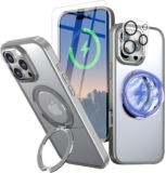 for iPhone 16 Pro Max Case with Screen Protector & Lens Protector [15 FT Military Drop Protection] Magnetic Kickstand Compatible with MagSafe Slim Translucent Case (Titanium Grey)