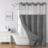 Charcoal Grey No Hook Shower Curtain and Fabric Liner Set, Boho Tufted Chevron Striped and Shabby Chic Textured Shower Curtain with a See-Through Top Window, Hotel Décor, 71″ W x 74″ H