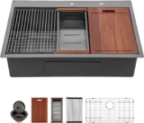 Sarlai 33 Inch Black Drop In Kitchen Sink Workstation – 33×19 Drop In Kitchen Sink Black Stainless Steel Topmount Workstation Sink 16 Gauge Deep Single Bowl Top-mount Kitchen Sink