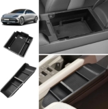 BestEvMod for Ioniq6 Armrest Storage Box and Lower Center Console Organizer Tray 2PCS with Rubber Black Trim Compatible with Hyundai Ioniq 6 SE SEL Limited 2023 2024 2025 Accessories (2PCS)