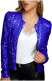 Women’s Full Sequin Crop Jacket Cardigan Casual Shrug Long Sleeve Open Front Cropped Bolero Jackets for Party Evening