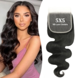 DMS 5X5 Lace Closure Human Hair Body Wave Closure 5X5 HD Lace Closure Free Part 12A Brazilian Virgin Human Hair Body Wave Closure Top Swiss Lace Closure(14 inch)