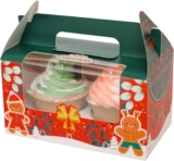 qiqee Christmas Cupcake Box Two Holder 6.2×3.5×3.5inch(2.2″ Top)30pcs 2 Cupcake Boxes With Window for Christmas