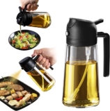 TrendPlain 16oz/470ml Olive Oil Sprayer for Cooking – 2 in 1 Olive Oil Dispenser for Kitchen Gadgets, Air Fryer, Salad, and BBQ – Black