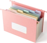 Wheat Straw Expanding Hanging File Folders,1.2″ Accordion Pockets File Organizer, Large Capacity,Letter Size for Filing Cabinet,100% BPA Free, Return to Nature, Healthy Living-Strawberry Pink