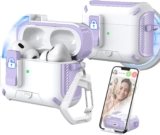 for AirPods Pro 2nd/1st Generation Case Cover, Compatible with Magsafe, Magnetic Automatic Lock, Charging Port Dust-Proof & Stand Design with Cleaning Kit, Purple/White