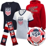 Icon Sports Officially Licensed U.S. Soccer Ultimate Fan Pack, Youth Girl, 5-Pc Soccer Set, Jacket, T-Shirts, Scarf & Ball
