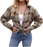 Women’s Button Down Shirts Plaid Shacket Long Sleeve Collared Business Casual Tops Work Blouses Jackets 2024 Fashion