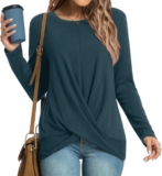 HOTGIFT Women’s Long Sleeve Tunic Tops Casual Crewneck T-Shirts Front Twist Top Tee Blouse For Leggings