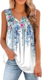 Basic Tops for Woman Sleeveless Round Neck Pleated Front Tank Tops Loose Fit Dressy Casual Blouses Summer Outfits