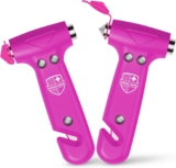 Swiss Safe Durable 5-1 Car Safety Hammer Car Window Breaker Breaker Tool w/Seatbelt Cutter – Emergency Escape Glass Hammer for Car – Truck, Car Safety Essentials & Accessories – Pink, 2 Pack