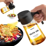 2 in 1 Glass Oil Sprayer & Dispenser, 16oz/470ml Olive Cooking, Air Fryer, and Salad, for Kitchen Gadgets and Air Fryer Accessories, w/Stickers