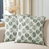 HPD Half Price Drapes Textured Cotton Printed Cushion Pillow Covers (Set of 2) – Decorative Throw Pillow Covers 18×18 Inch for Bedroom and Living Room – Elm Leaf Black