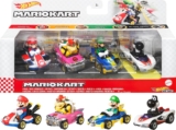 Hot Wheels Mario Kart Set of 4 Die-Cast Toy Cars with Attached Character Drivers, Includes Black Yoshi (Amazon Exclusive)
