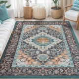 Lofus 5×7 Area Rugs for Living Room, Washable Area Rug, Rugs for Bedroom, Kitchen, Vintage Boho Carpet, Soft Non-Slip, Low Pile Large Area Rug for Office Dining Room, Floral Green
